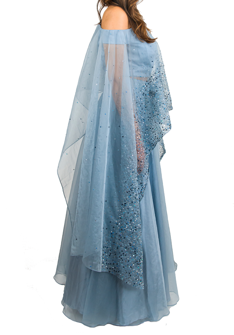 Baby Blue Shimmering Cape Lehenga - Preserve