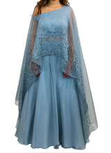 Baby Blue Shimmering Cape Lehenga - Preserve