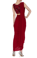Deep Red Sequined Pre-Draped Sari: Sample Sale - Preserve