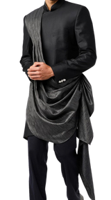 Mens Jet Black and Charcoal Draped Sherwani - Preserve