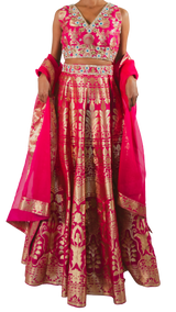 Fuchsia Banarasi Silk Lehenga Set - Preserve