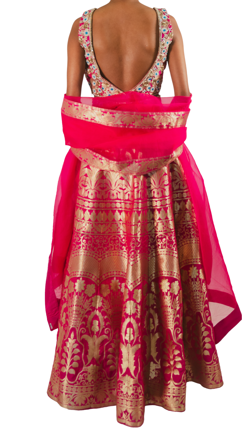 Fuchsia Banarasi Silk Lehenga Set - Preserve