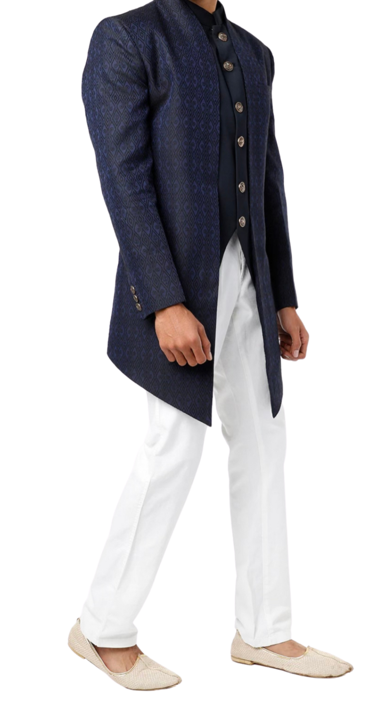 Mens Dark Blue Bandhgala Jacket - Preserve