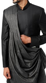 Mens Jet Black and Charcoal Draped Sherwani - Preserve