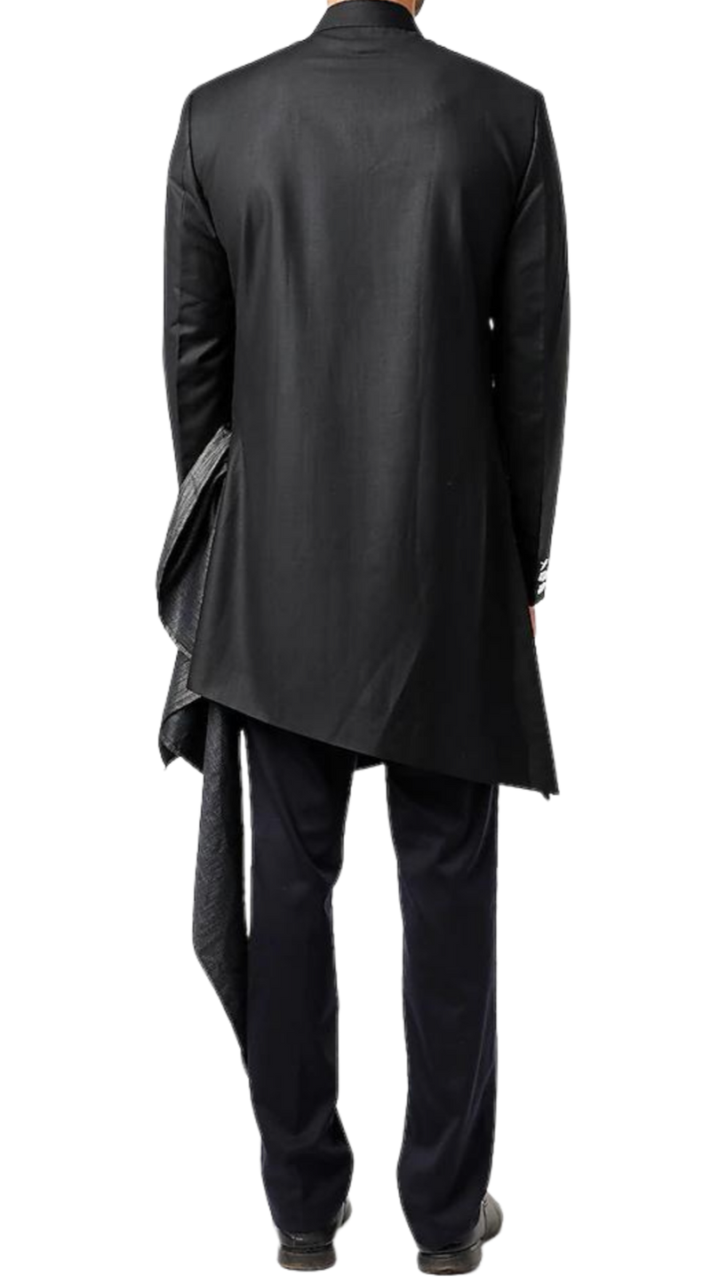 Mens Jet Black and Charcoal Draped Sherwani - Preserve