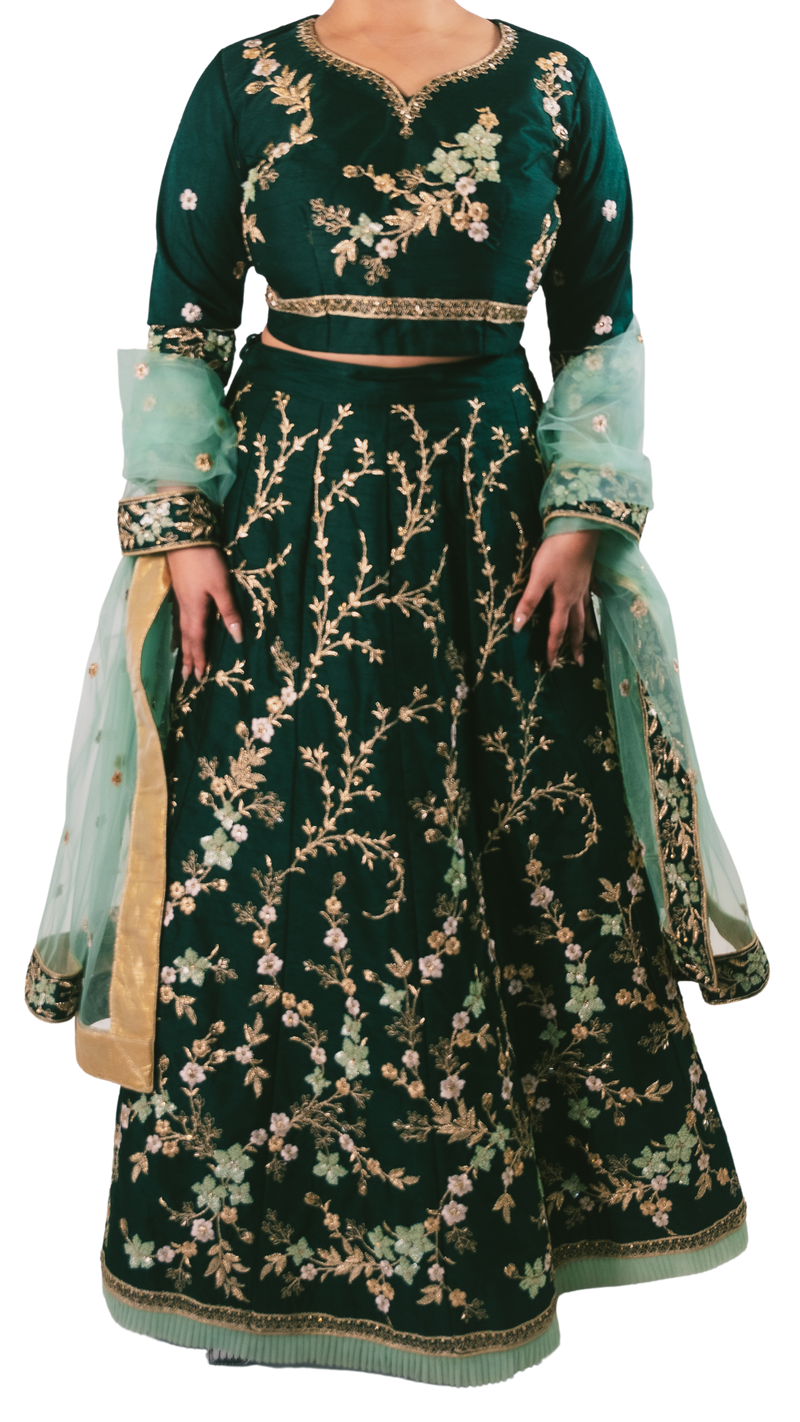 Emerald Green Embroidered Lehenga - Preserve