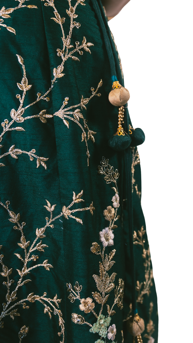 Emerald Green Embroidered Lehenga - Preserve