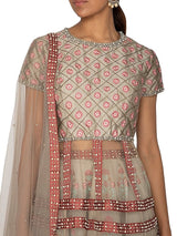 Grey Embroidered Peplum Top Lehenga Set - Preserve