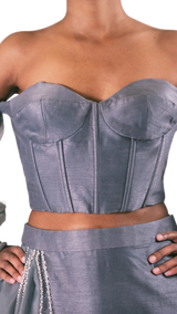 Grey Puff Sleeve Corset Lehenga - Preserve