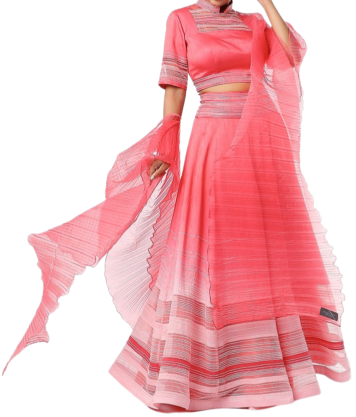 Pinkish Red with White Beading Lehenga - Preserve