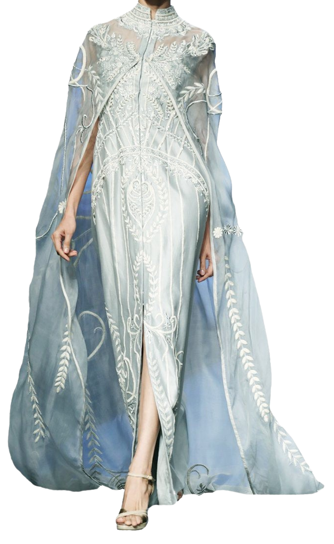 Ice Blue Embroidered Cape Dress - Preserve