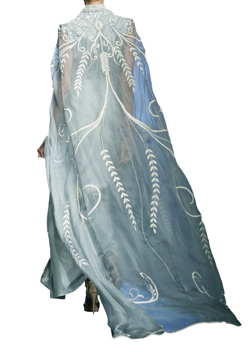 Ice Blue Embroidered Cape Dress - Preserve