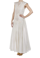 Ivory Bird Motifs Embroidered Linen Dress - Preserve