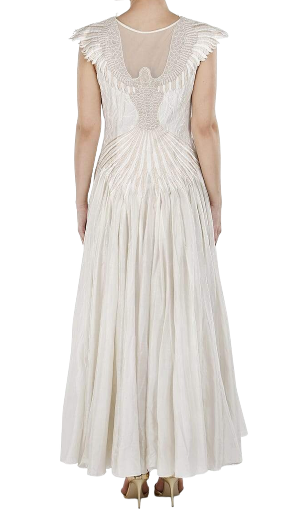 Ivory Bird Motifs Embroidered Linen Dress - Preserve