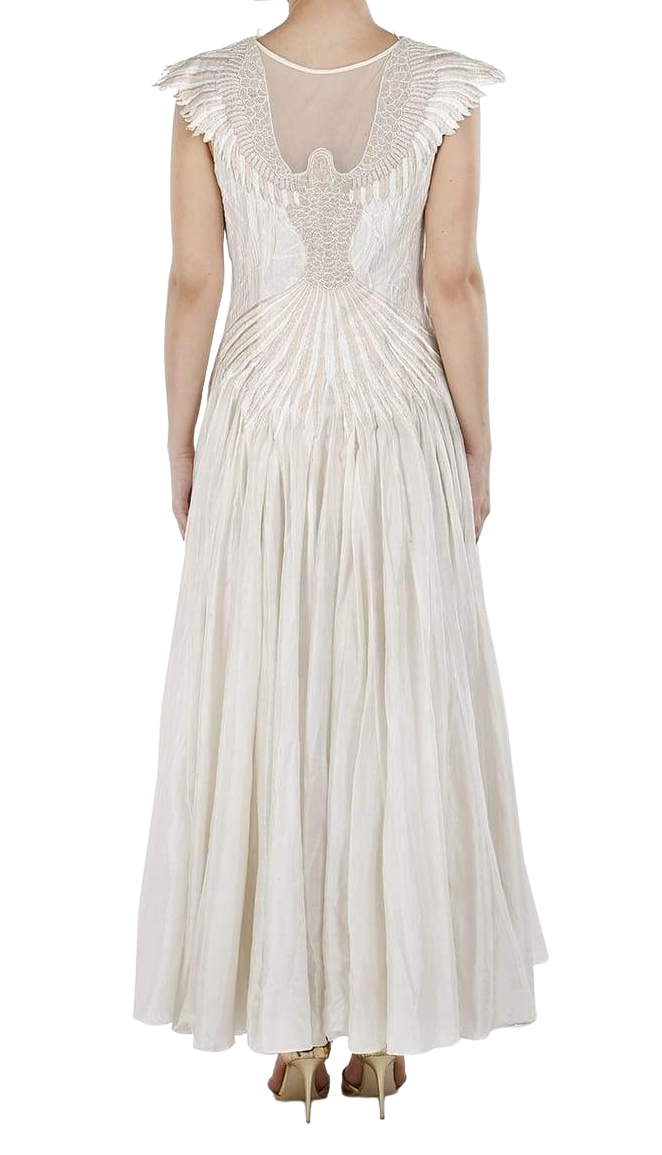 Ivory Bird Motifs Embroidered Linen Dress - Preserve