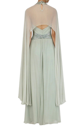 Light Sage Green Winged Sleeves Belted Gown - Preserve