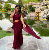 Maroon Embroidered Pre-Draped Sari - Preserve