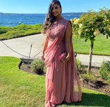 Mauve Embroidered Pre-Draped Sari - Preserve