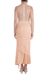 Peach Embroidered Blouse With Knotted Skirt - Preserve