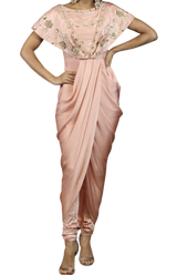 Copy of Pink Beaded Drape Gown Pant Set - Preserve