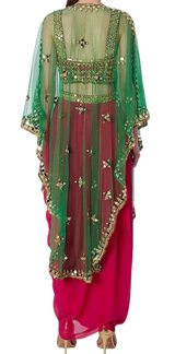 Pink & Green Mirrored Dhoti Set - Preserve