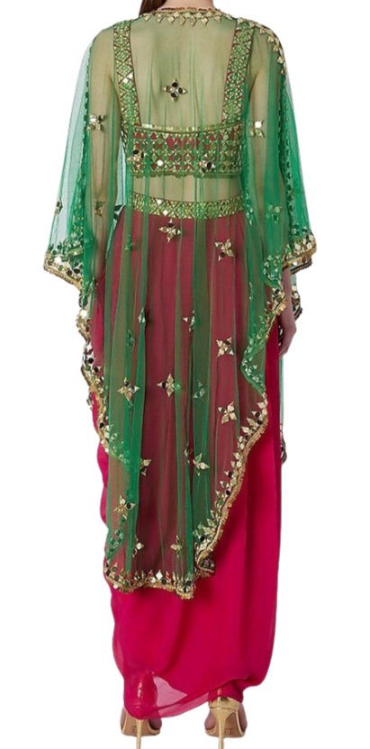 Pink & Green Mirrored Dhoti Set - Preserve