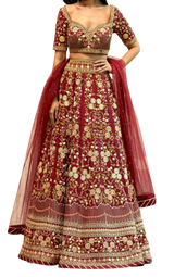 Red Floral Embroidered Lehenga Set: Sample Sale - Preserve