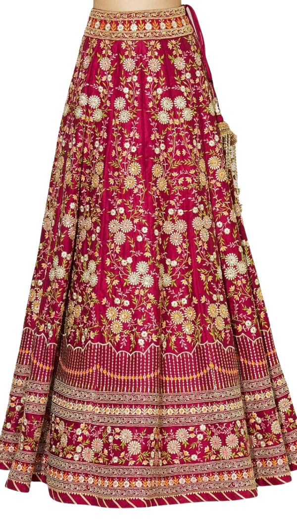 Red Floral Embroidered Lehenga Set - Preserve