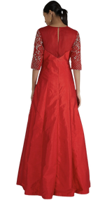 Red Silver Silk Beaded Gown - Preserve