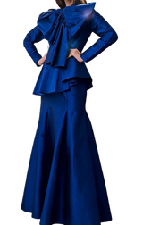 Royal Blue Peplum Gown With Bow - Preserve