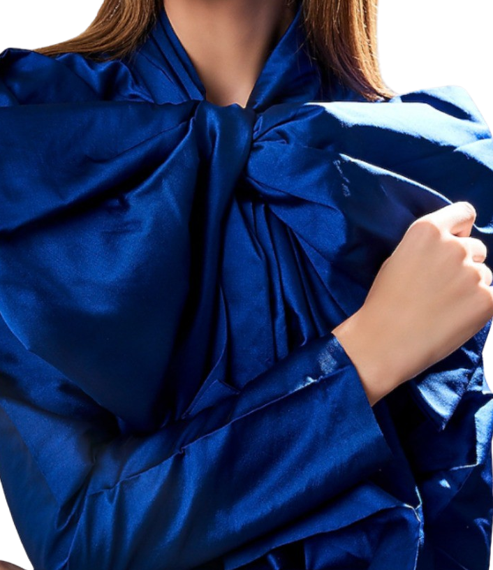 Royal Blue Peplum Gown With Bow - Preserve