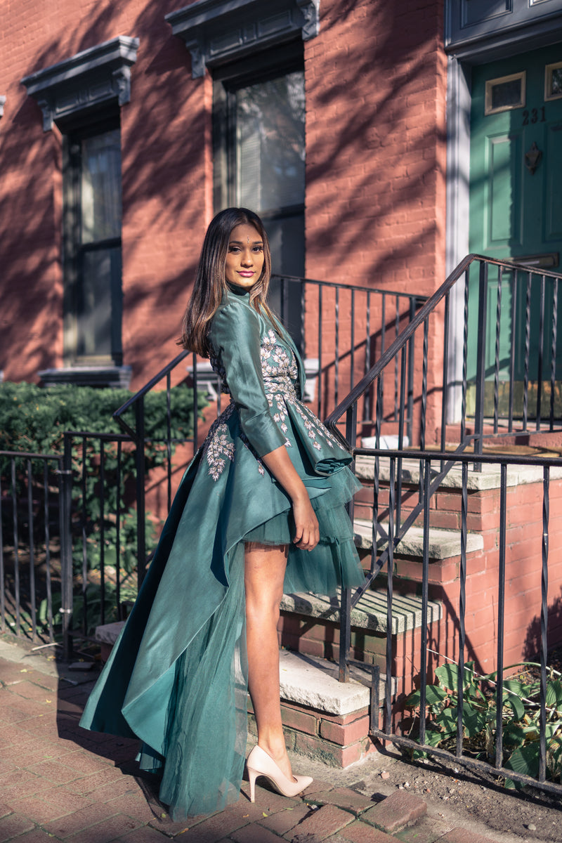 Asymmetrical Emerald Jacket Tulle Dress - Preserve