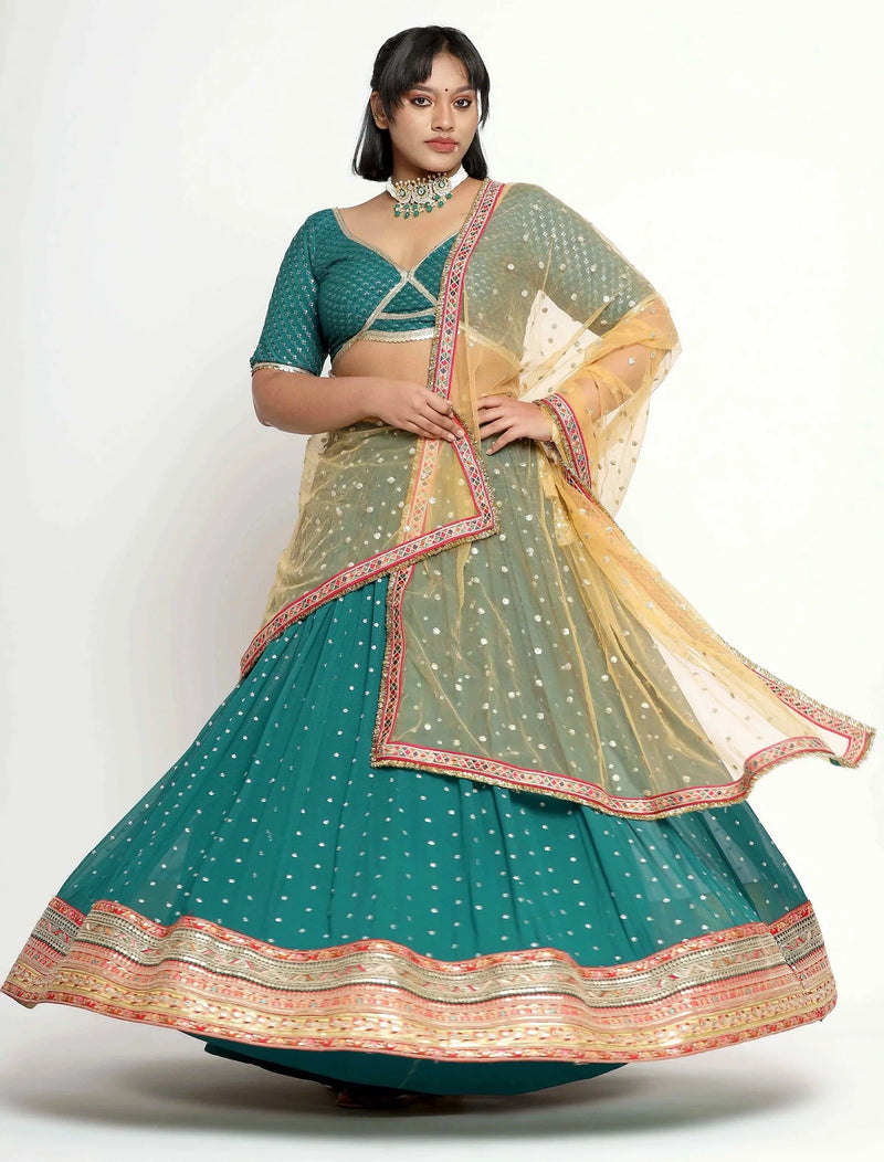 Royal Green Embroidered Lehenga