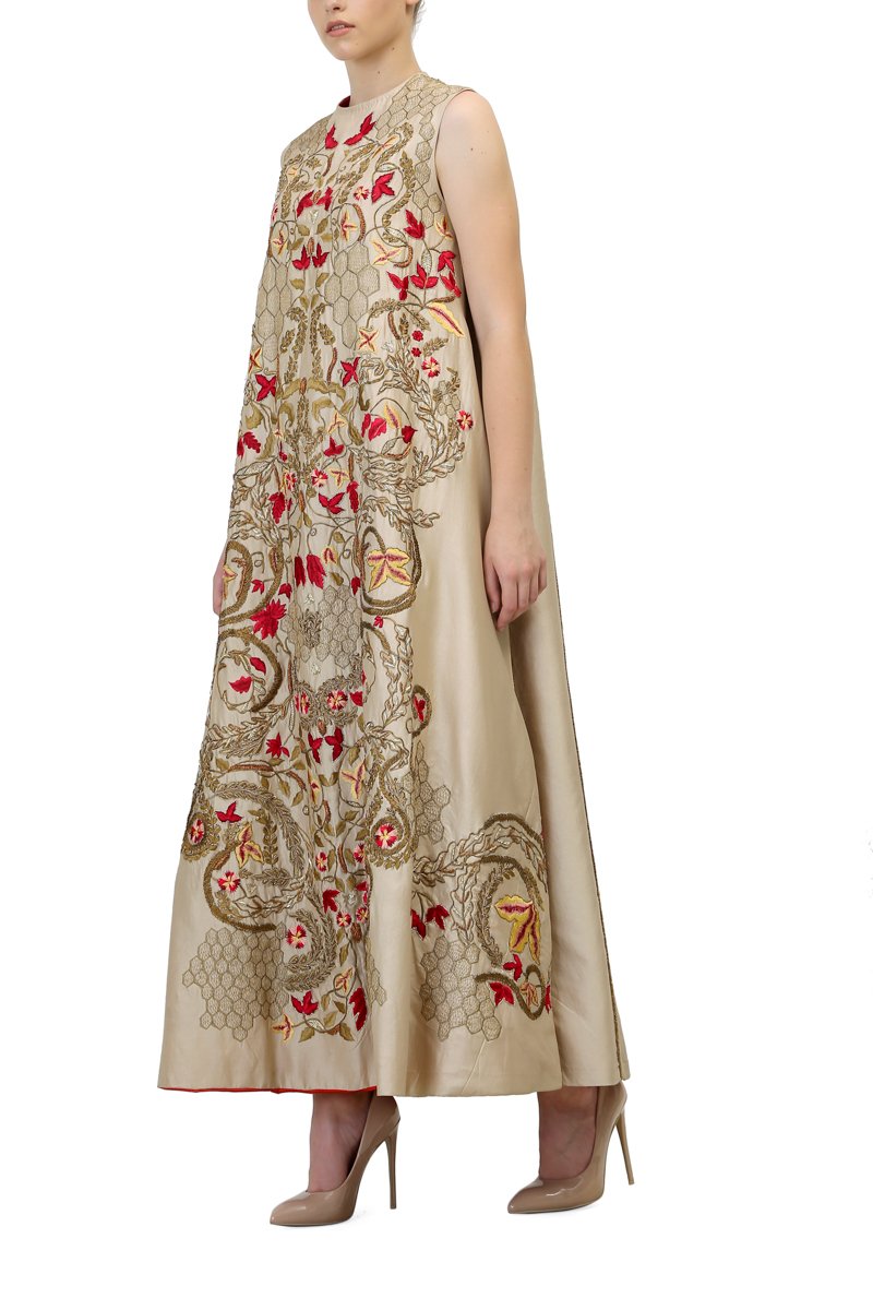 Gold Embroidered Sleeveless Kurta - Preserve