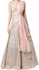 Baby Pink Scallopped & Mirrored Lehenga - Preserve