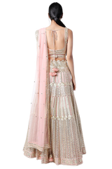 Baby Pink Scallopped & Mirrored Lehenga - Preserve