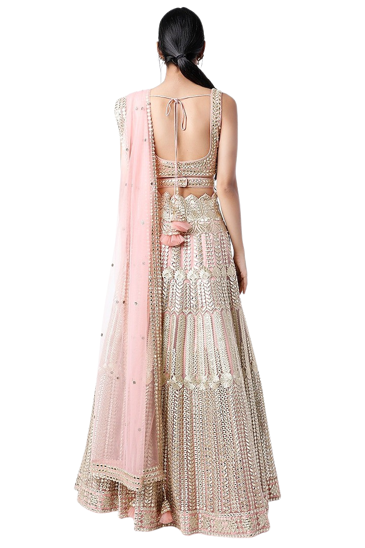 Baby Pink Scallopped & Mirrored Lehenga - Preserve