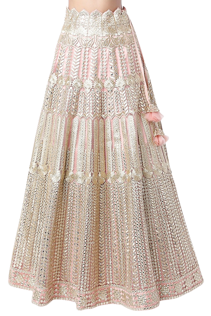 Baby Pink Scallopped & Mirrored Lehenga - Preserve