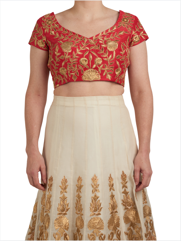 Linen with Gold Embroidered Lehenga - Preserve