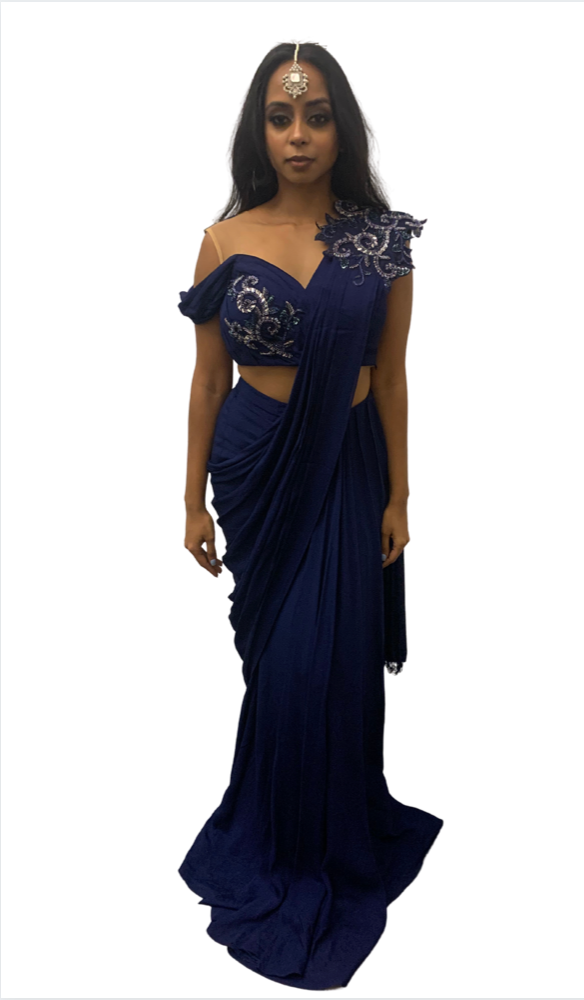 Royal Blue Reception Sari - Preserve