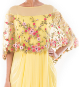 Yellow Georgette Net Gown with Attached Cape