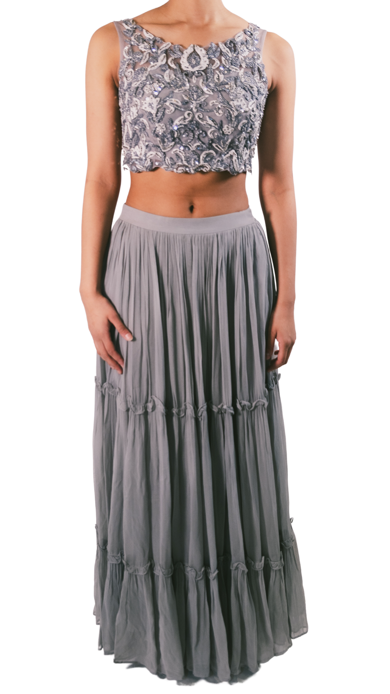 Silver Grey Embellished Lehenga - Preserve