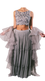 Silver Grey Embellished Lehenga - Preserve