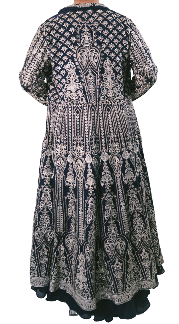 Silver and Navy Embroidered Jacket with Anarkali - Preserve