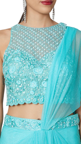 Sky Blue Pre-Draped Embellished Sari - Preserve