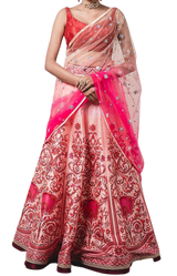 Bright Pink & Coral Hued Graphic Print Lehenga - Preserve