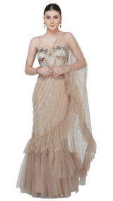 Crystal Ruffle Sari - Preserve