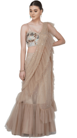 Crystal Ruffle Sari - Preserve