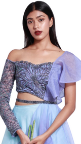 Periwinkle & Powder Blue Embellished Ruffle Lehenga - Preserve