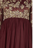 Deep Maroon Beaded & Feathered Anarkali Gown - Preserve